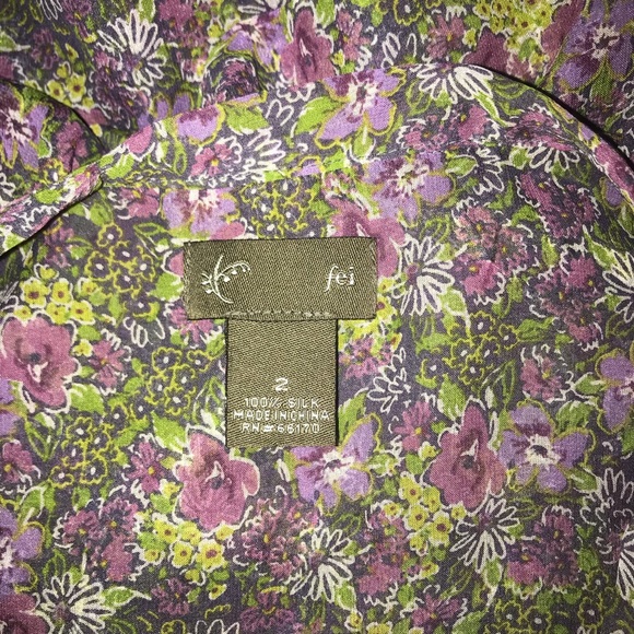 Anthro Fei Floral Tie Bow Silk Ruffle Blouse Tank - Picture 5 of 8